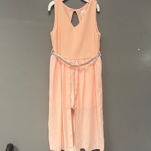 Sleeveless Peach Girls Dress with Rhinestone Waist